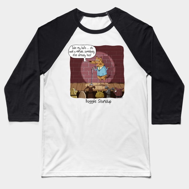 Doggie Standup Comedian Baseball T-Shirt by macccc8